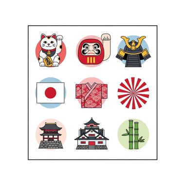 Japonya sembolleri vektör illüstrasyon grafik tasarımını ayarladı