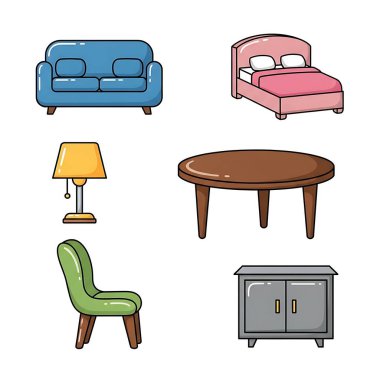 Mobilya simge seti, karikatür tarzı