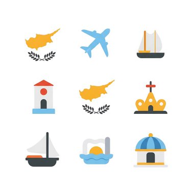 Gemi ve deniz ikonu ayarlandı. düz biçim