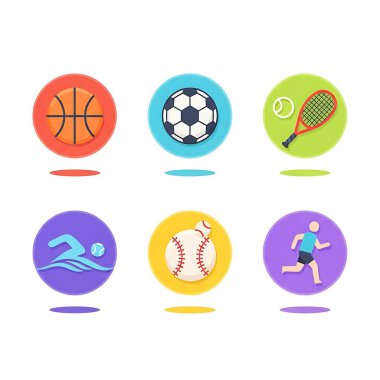 Farklı spor ekipmanlarına sahip farklı simgeler