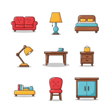 Mobilya Icons set, düz stil