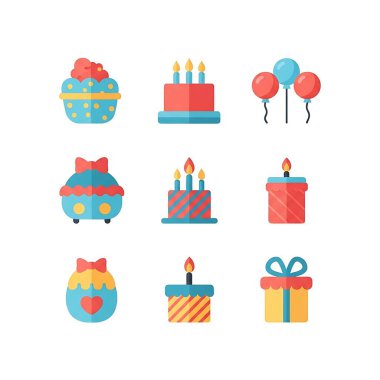 Doğum günü Icons set, düz stil