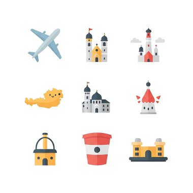 beyaz arkaplanda seyahat simgelerini ayarla