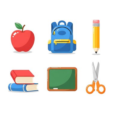 okul malzemeleri seti, çizgi film tarzı