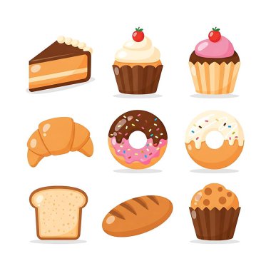 Pastanenin vektör tasarımı ve lezzetli ikon. Web için fırın ve hamur işi sembolleri koleksiyonu.