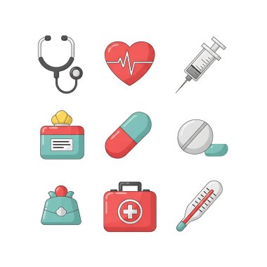 Beyaz arka plan üzerinde tıbbi simge kümesi