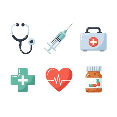 Tıbbi simge seti, düz stil