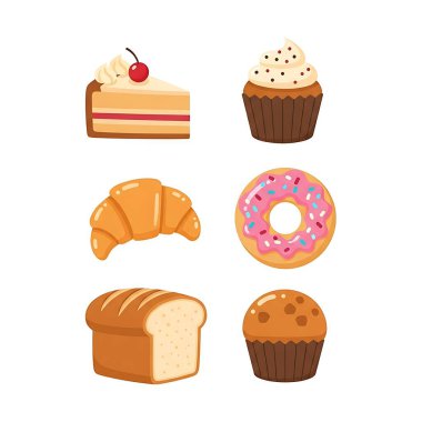 Fırın ürünleri seti, vektör illüstrasyonu
