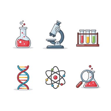 Bilim laboratuarı ikonları. düz dizayn
