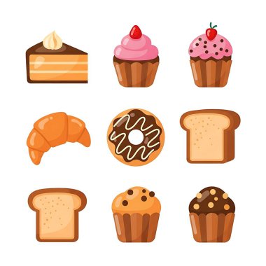 pastane simgeleri, vektör illüstrasyonu