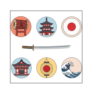 Japon kültür ikonları vektör illüstrasyon tasarımı