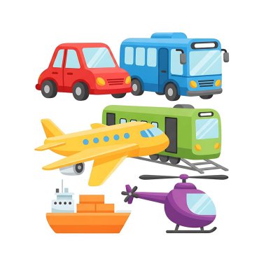 Ulaşım simgeleri. cep telefonu için çizgi film illüstrasyonu