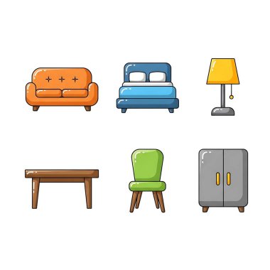 Kanepe karikatür ikonları, düz tasarım tarzı