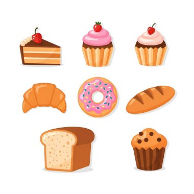 Fırın ve pasta ikonları hazır. Pasta vektör simgelerinin web için çizim biçimi