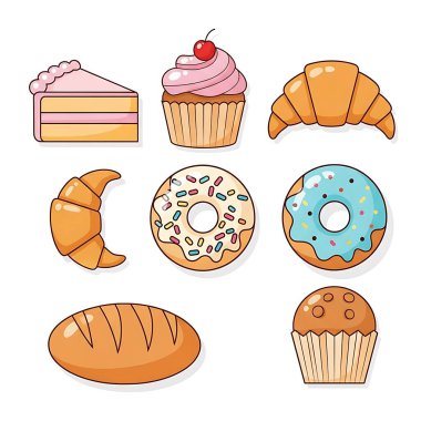 fırın ürünleri kümesi.