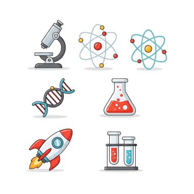 Bilim, teknoloji, bilim, kimya ikonları. vektör illüstrasyonu