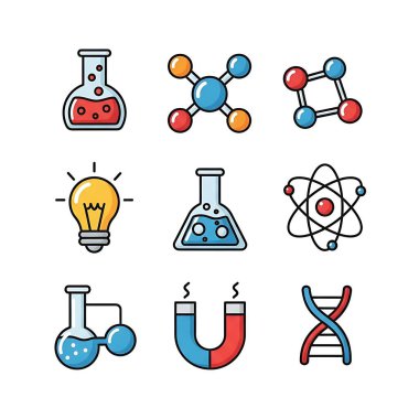 Bilim, eğitim, bilim ve bilim ikonunun vektör kümesi