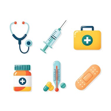 Tıbbi set simgeleri vektör illüstrasyonu