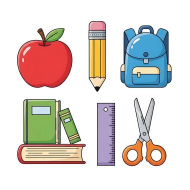 Okul malzemeleri vektör illüstrasyon tasarımına geri dön
