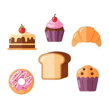 Fırın ürünleri seti. Vektör düz çizim. düz dizayn.