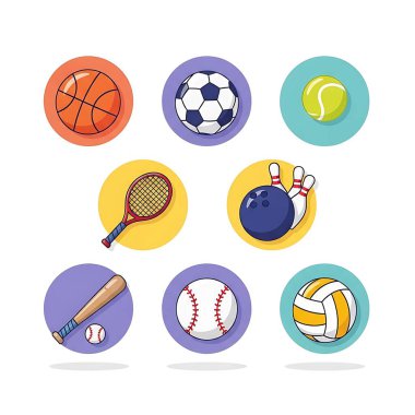 Spor ikonları hazır. Web için 16 spor vektör simgesinin karikatür çizimi
