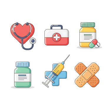 Beyaz arkaplan vektör illüstrasyon tasarımı üzerine tıbbi ve sağlıkla ilgili simgeler