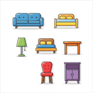 Mobilya ikonu seti. Vektör tasarımı grafik tasarımı