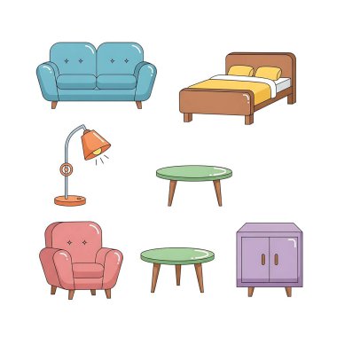Mobilya ve kanepe vektör kümesi