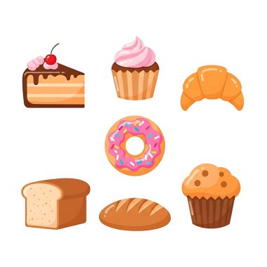 Pastane simgesi çizgi film stili vektör illüstrasyonunda ayarlandı.