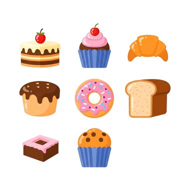 Tatlı yiyecekler ve tatlılar. vektör illüstrasyonu
