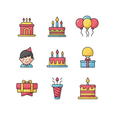 doğum günü seti simgeleri vektör illüstrasyon tasarımı