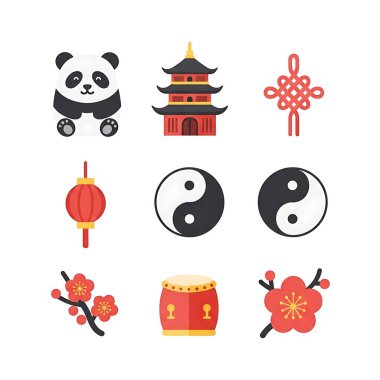 Geleneksel Çin yeni yıl unsurları seti. vektör illüstrasyonu.
