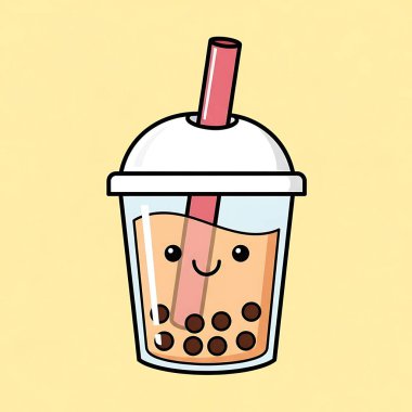 cute cartoon kawaii ice cream with straw vector illustration