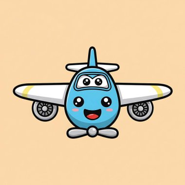 3 boyutlu resimde pilot ifadesi olan sevimli bir uçak karakteri.