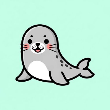 Şirin gülümseyen deniz aslanı. karikatür hayvan çizimi. izole vektör görüntüsü. Tişört, tebrik kartı, davetiye kartı. maskot karakteri