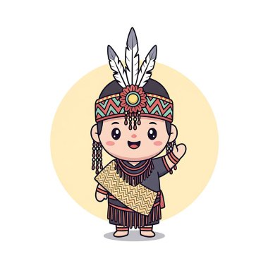 Hint yerlisi Amerikalı çocuk çizgi film vektör çizimi