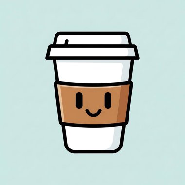 Gülen çizgi film karakterli şirin bir kahve fincanı.