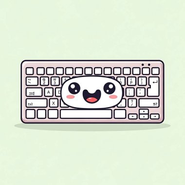Mutlu bilgisayar klavyesi kawaii çizgi film vektör çizimi