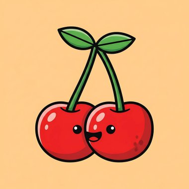Beyaz üzerine izole edilmiş şirin kırmızı kirazların vektör çizimi