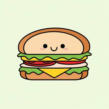 Bir hamburgerin kawaii karikatürü, vektör çizimi