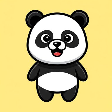 Sarı arka planda sevimli panda karikatürü