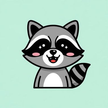 Rakun çizgi film tasarımı, sevimli hayvan bahçesi hayatı doğa ve hayvan temalı illüstrasyon