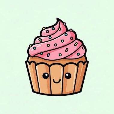 Şirin Kek Kawaii çizgi film vektör çizimi tasarımı