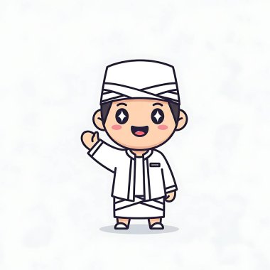 Geleneksel kıyafetli müslüman çizgi film adamı vektör illüstrasyonunu onaylıyor