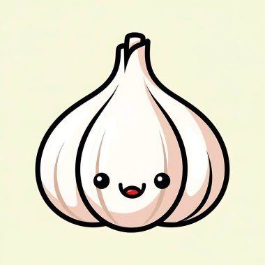 Beyaz arkaplanda izole edilmiş sarımsak karakteri, çizgi film stili ve çizim sanatının vektör çizimi. çizgi film karalama stili.