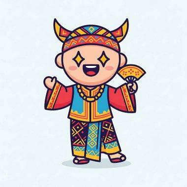 Geleneksel kostüm giyen sevimli küçük çocuk.