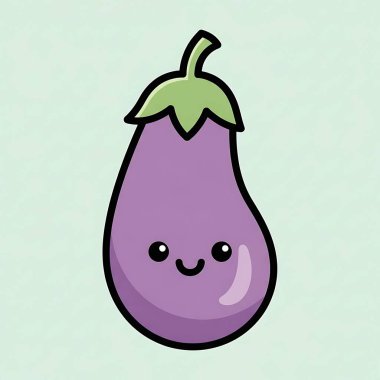 Tatlı patlıcan çizgi film karakteri. kawaii ifade vektörü. Beyaz arka planda izole edilmiş çizgi film karakteri. Tatlı sebze, patlıcan. komik yemekler, sağlıklı yemekler, diyet