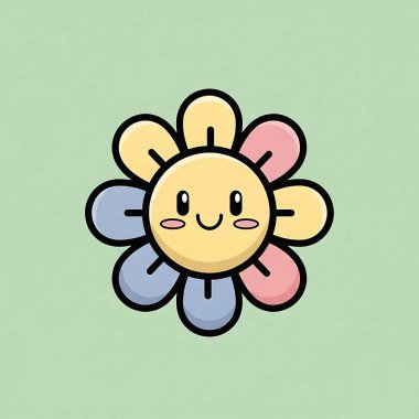 Pembe arka planda güzel yüzlü şirin karikatür çiçeğinin vektör çizimi