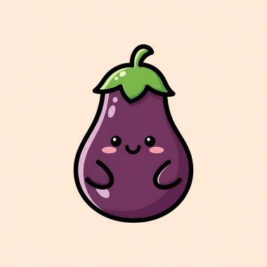 Şirin patlıcan maskotu karakteri çizimi. çizgi film karakteri izole edildi.