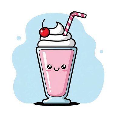 şirin çilekli milkshake çizgi film vektör çizimi grafik tasarımı